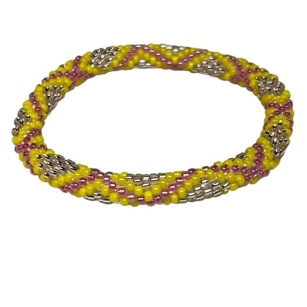 Honey Rose Sashka Glass Beaded  Yellow Pink Bracelet | Handcrafted | Stackable